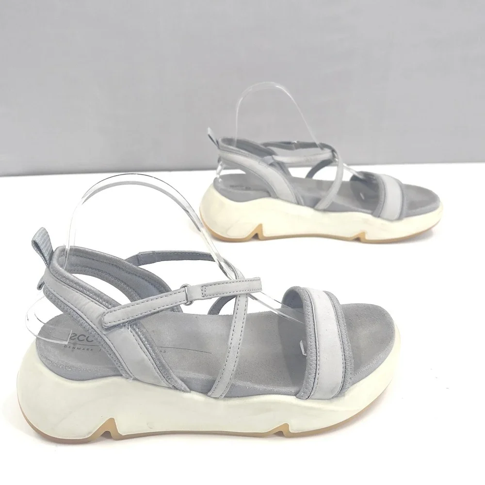ECCO Chunky Women's Grey Leather Platform‎ Sandals Size EU 40 US 9.5